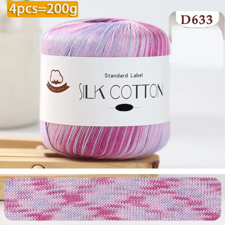 200g Pure Silk Cotton Thread – 100% Cotton Fine Yarn for Hand-Knitted Shawls, Sweaters & Hats