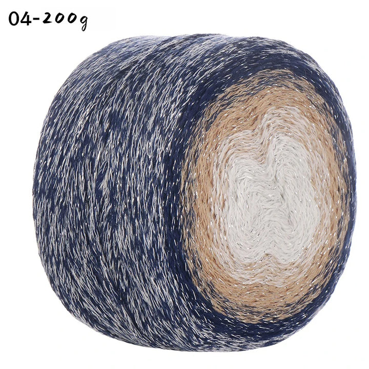 200g Shiny Gradient Silver Yarn – Large Skein Hollow Knitting Yarn for Bags, Hats & DIY Crafts