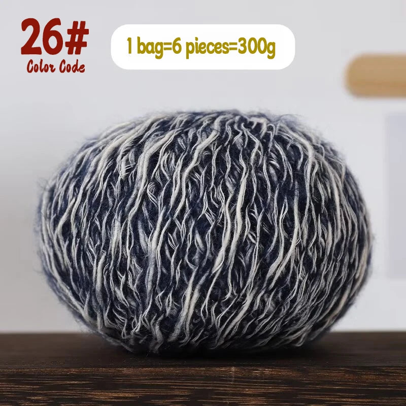 300g Bamboo Fiber Yarn – Fancy Thick & Thin Hand Knitting Yarn for Sweaters, Shawls, Hats & DIY Crafts (6pcs Pack)