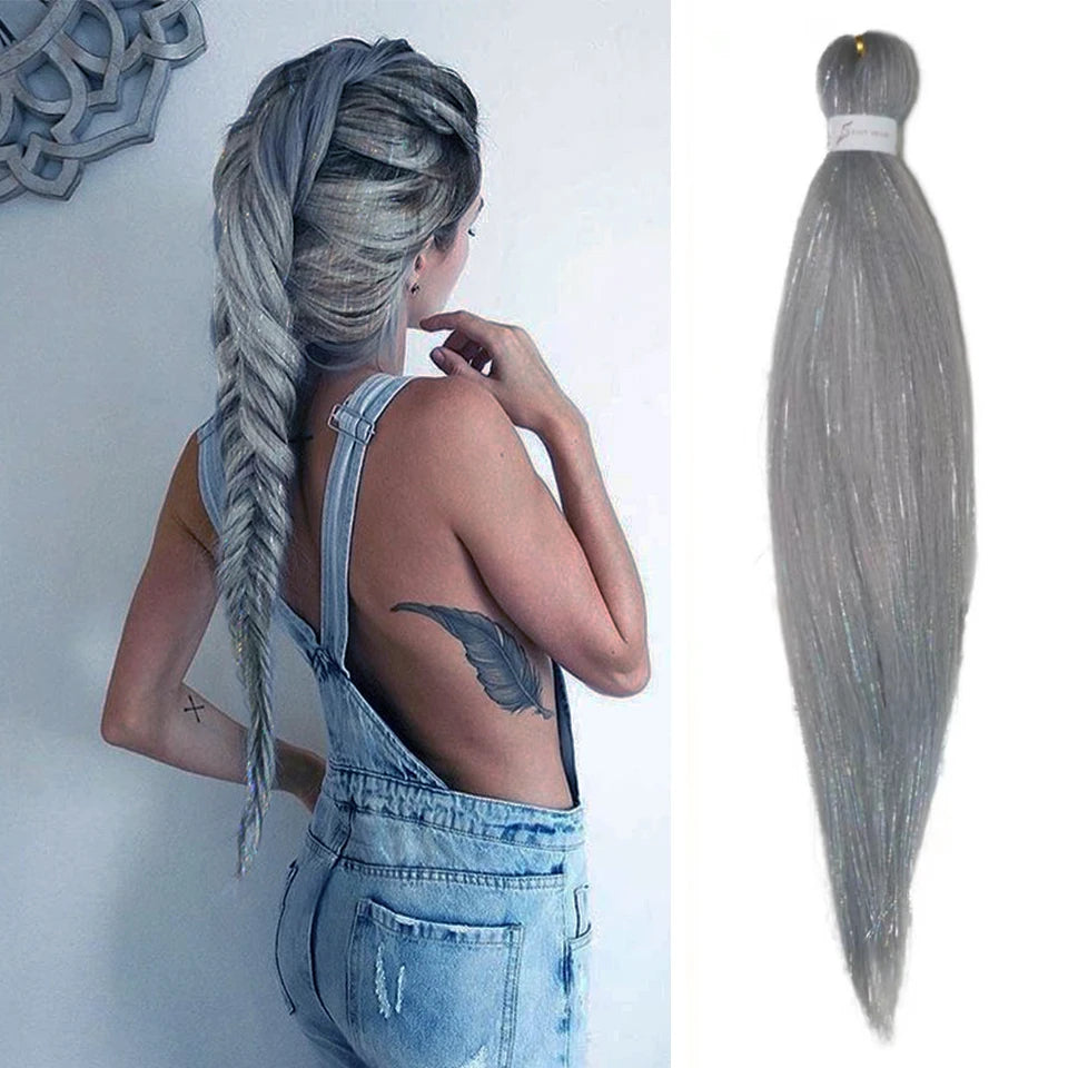 1pc Tinsel EZ Braids – Ombre Straight Braiding Hair Extension, Festival & Rave Hair for Girls (Crazy Hair Day)