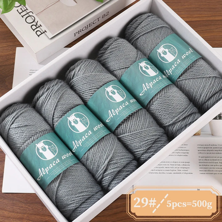 Alpaca Wool Boutique Yarn – 500g Thick Knitting Yarn Set (5 Pieces) for Sweaters, Scarves & Winter Wear