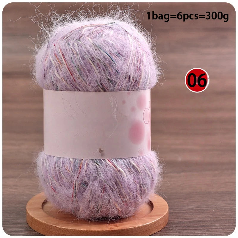 Mixed-Color Long-Haired Mohair Yarn – Fashionable Fluffy Knitting Yarn for Sweaters & Crafts