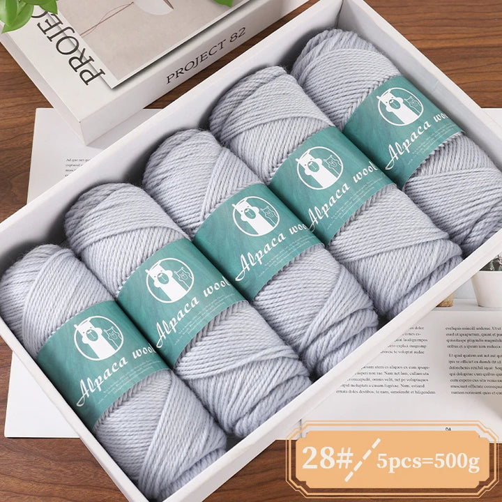 Alpaca Wool Boutique Yarn – 500g Thick Knitting Yarn Set (5 Pieces) for Sweaters, Scarves & Winter Wear
