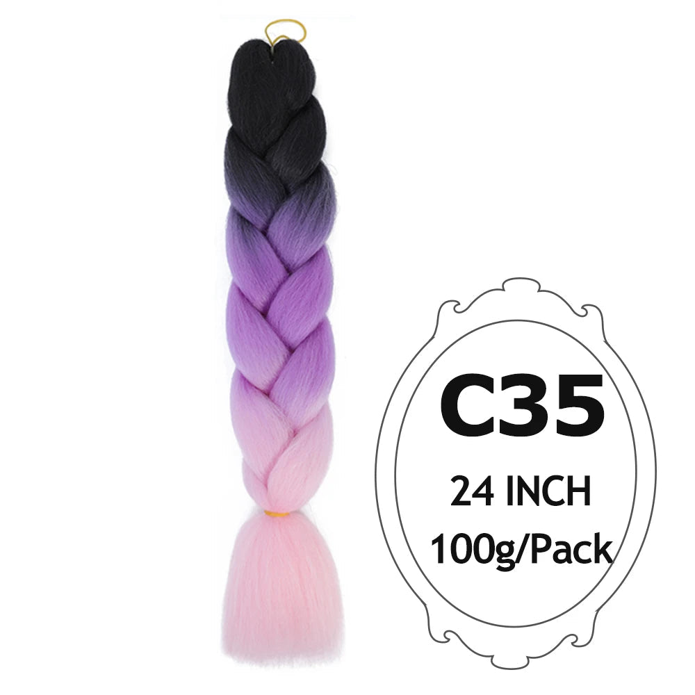 Ombre Braiding Hair 24 Inch – Colorful Jumbo Synthetic Braiding Hair Extensions for Women (Purple, Pink, White, Red, Blue)