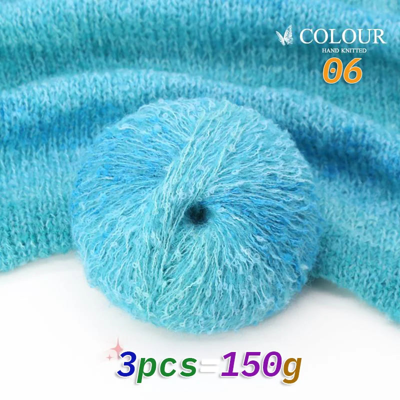 150g Gradient Long Section-Dyed Mohair Yarn – Soft Knitting Yarn for Sweaters, Scarves, Hats & Shawls (3pcs Pack)