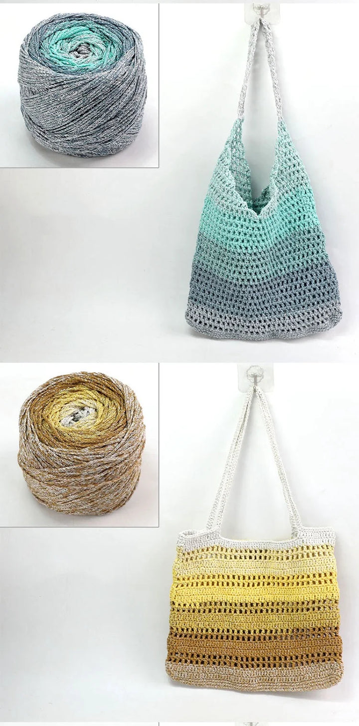 200g Shiny Gradient Silver Yarn – Large Skein Hollow Knitting Yarn for Bags, Hats & DIY Crafts