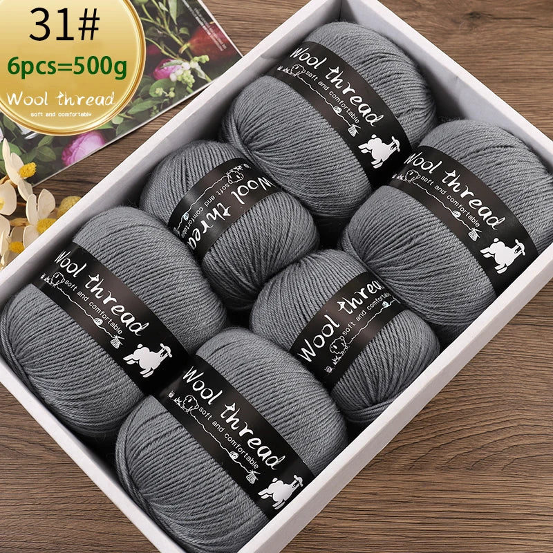 500g Multi-Color Medium-Fine Wool Yarn (6 Pack) – Hand-Knitting Yarn for Sweaters, Scarves & Hats