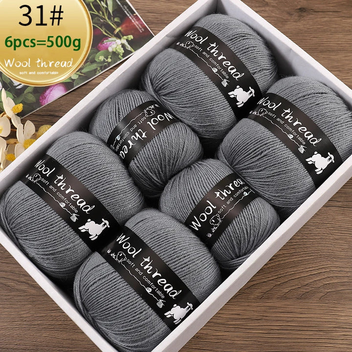 500g Multi-Color Medium-Fine Wool Yarn (6 Pack) – Hand-Knitting Yarn for Sweaters, Scarves & Hats