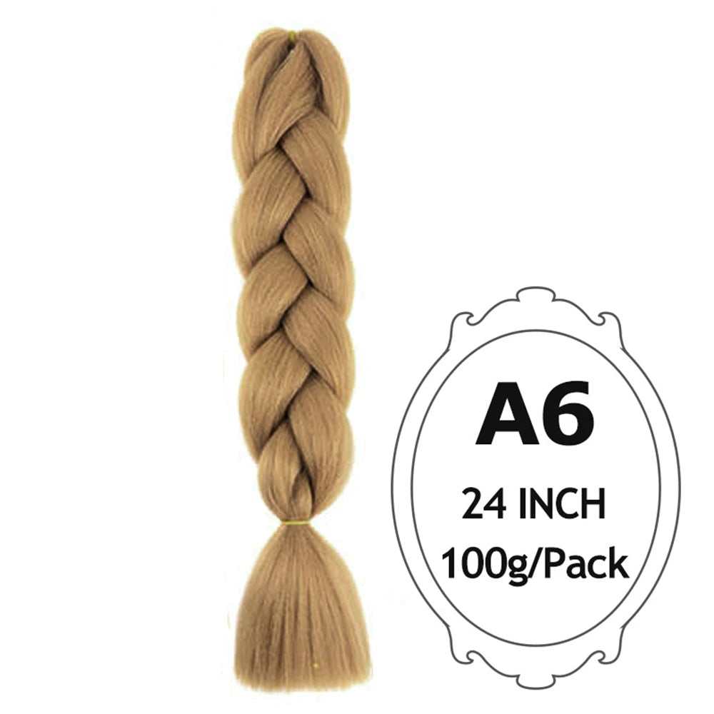 24" Pink Jumbo Braiding Hair – Yaki Texture Synthetic Bulk Extensions (Purple/Red/Green Options)