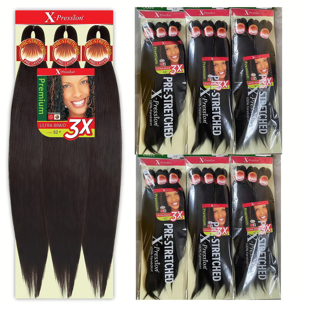 Xpression hair extensions packaging with a model's face on the front.