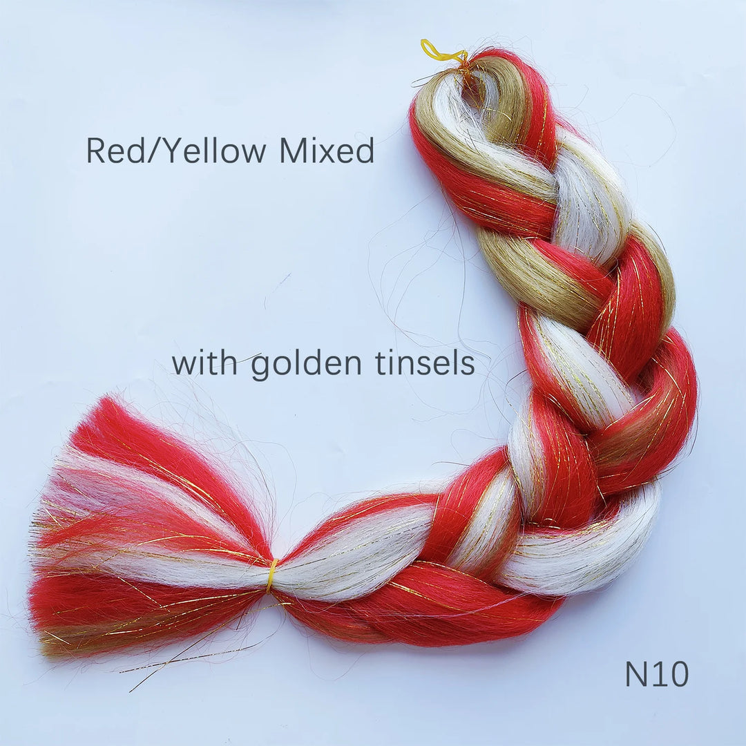 Red & Yellow Christmas Jumbo Braids – Synthetic Colorful Mixed Tinsel Braiding Hair for Girls & Kids (Festival, Halloween, Rave)
