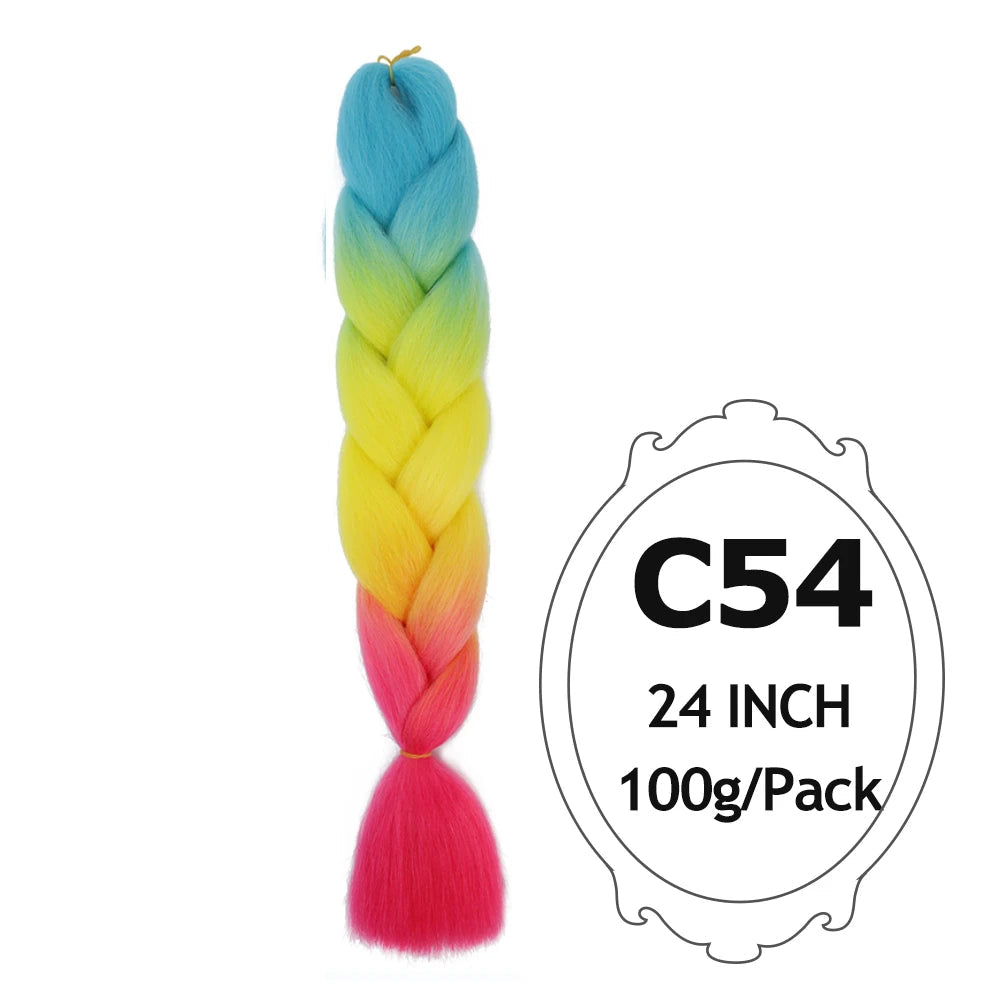Ombre Braiding Hair 24 Inch – Colorful Jumbo Synthetic Braiding Hair Extensions for Women (Purple, Pink, White, Red, Blue)