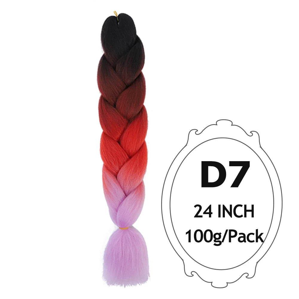 Ombre Braiding Hair 24 Inch – Colorful Jumbo Synthetic Braiding Hair Extensions for Women (Purple, Pink, White, Red, Blue)