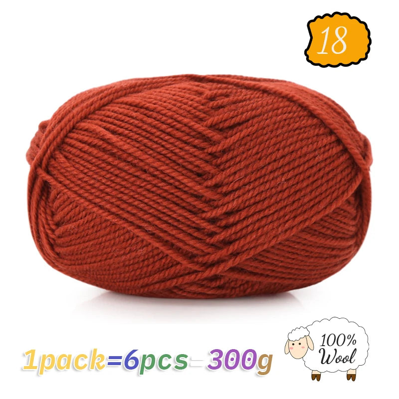 300g 100% Pure Wool Yarn (6 Pieces) – Soft Warm Knitting Yarn for Sweaters, Hats, Scarves & Winter DIY Projects