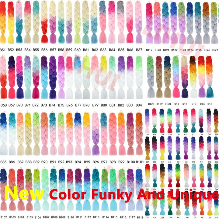Colorful braided hair extensions in various shades with a label at the bottom.