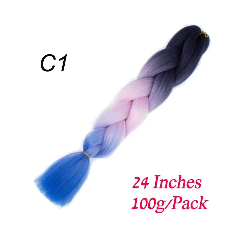 24 Inch Synthetic Ombre Braiding Hair – Jumbo Braid Extensions for DIY Hairstyles (Blue/Grey)