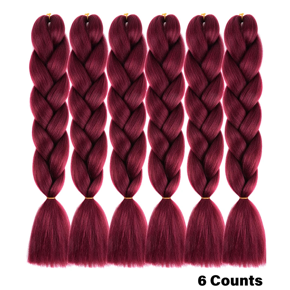 Ombre Crochet Braiding Hair – 6 Packs Synthetic Colorful Extensions for Women & Girls | High-Temperature Fiber