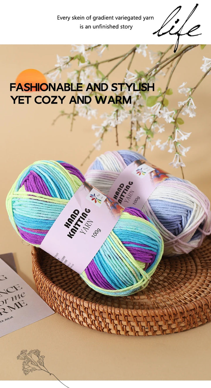 High-Quality 7-Strand Gradient Yarn – Medium-Thick Multi-Colored Yarn for Sweaters, Hats, Scarves & DIY Crafts