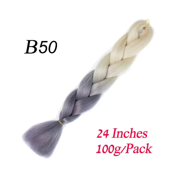 24 Inch Synthetic Ombre Jumbo Braiding Hair – DIY Braid Extensions for Women (Purple/Pink/Yellow/Red)