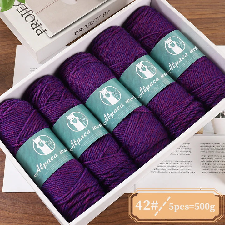 Alpaca Wool Boutique Yarn – 500g Thick Knitting Yarn Set (5 Pieces) for Sweaters, Scarves & Winter Wear