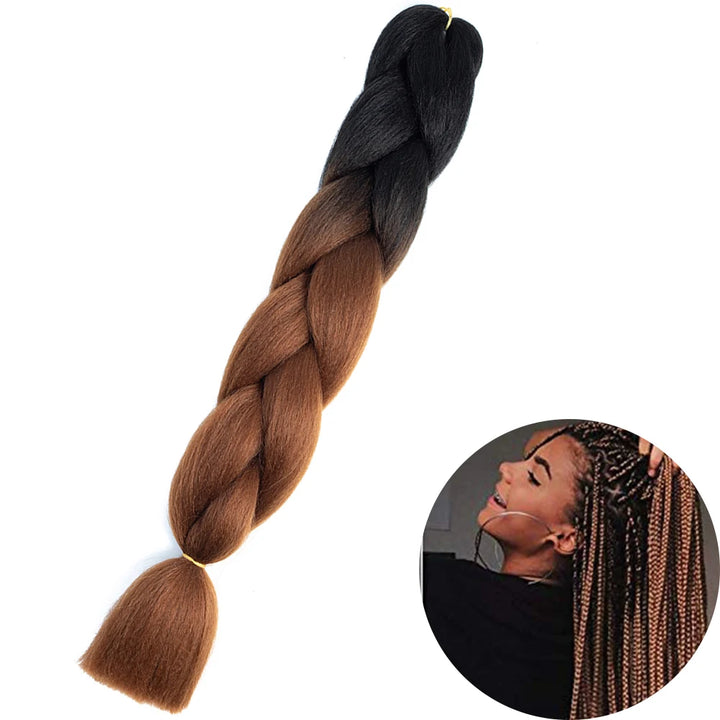 🌈 Synthetic Braiding Hair 24 Inch – Jumbo Ombre Braid Extensions (Purple, Pink, Yellow, Red)