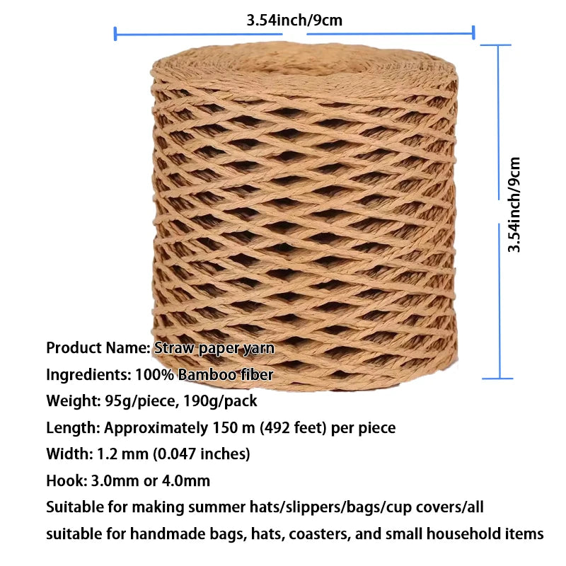 190g Bamboo Raffia Yarn (2 Skeins) – Straw Paper Crochet Yarn for Summer Hats, Bags & DIY Crafts