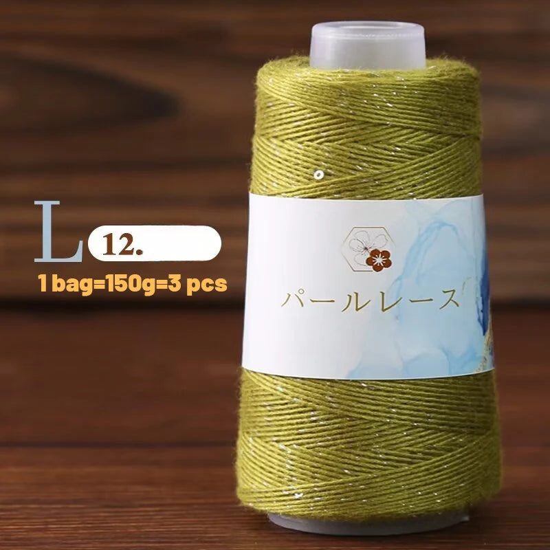 150g Bamboo Fiber & Linen Yarn with Sequins (3 Pieces) – Medium-Fine Yarn for Sweaters, Hats, Gloves & DIY Crafts
