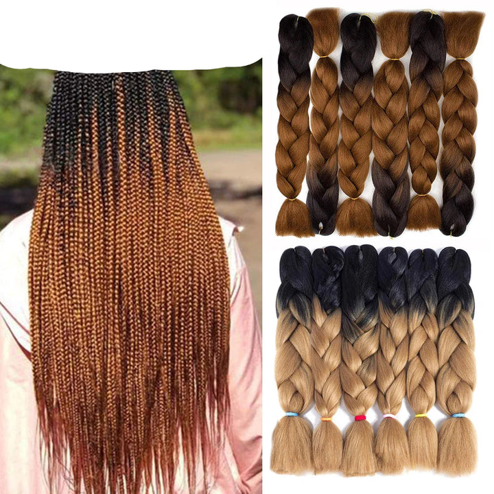 Hair extensions with ombre colors on a white background