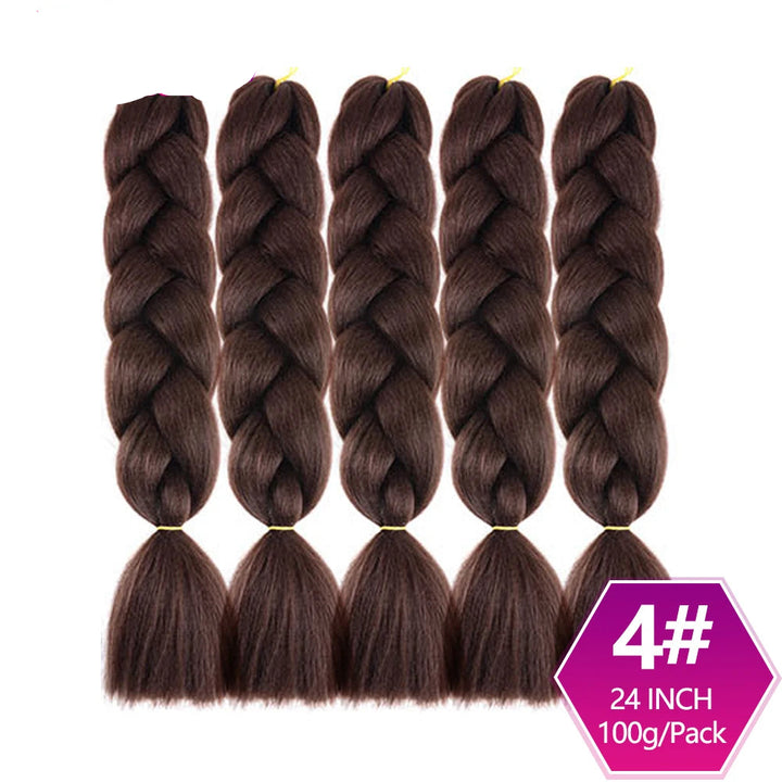 Five braided hair extensions with on a white background.