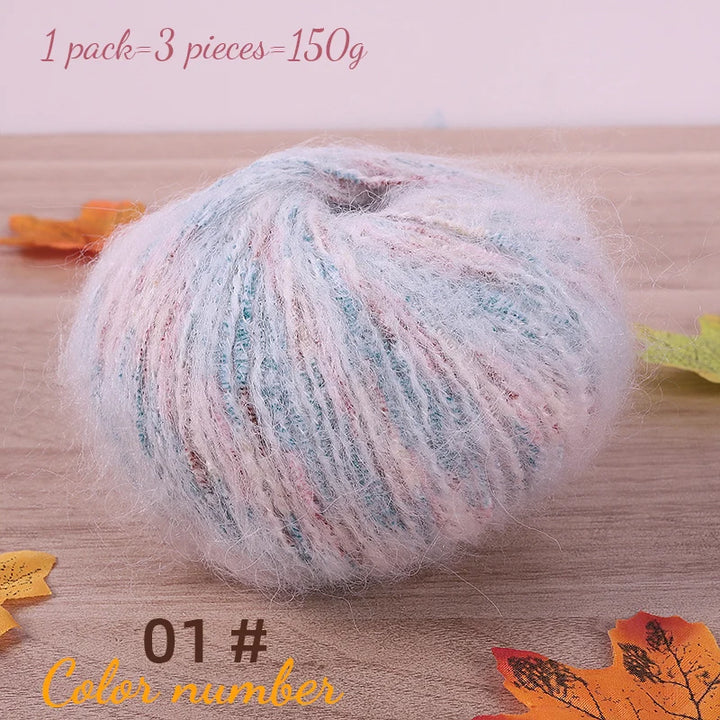 150g Colorful Dot Alpaca Mohair Yarn (3 Pieces) – Gradient Rainbow Knitting Yarn for Sweaters, Shawls, Hats & Scarves