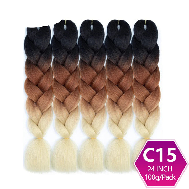 Set of braided hair extensions with color gradient