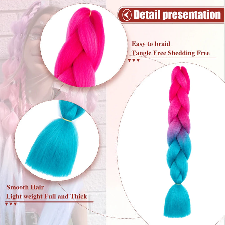 Ombre Crochet Braiding Hair – 6 Packs Synthetic Colorful Extensions for Women & Girls | High-Temperature Fiber