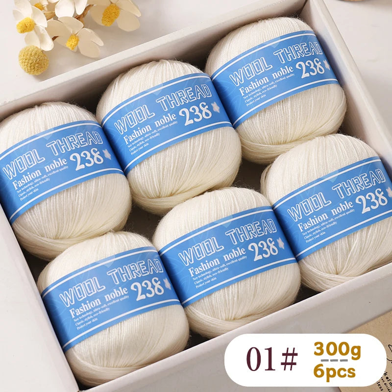 300g 238 Pure Wool Yarn (6 Pack) – High-Quality Knitting Yarn for Sweaters, Vests & Hats