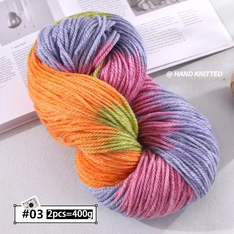 400g Hand-Dyed Chunky Alpaca Yarn (2 Skeins) – Gradient Rainbow Wool Yarn for Sweaters, Scarves & Hats