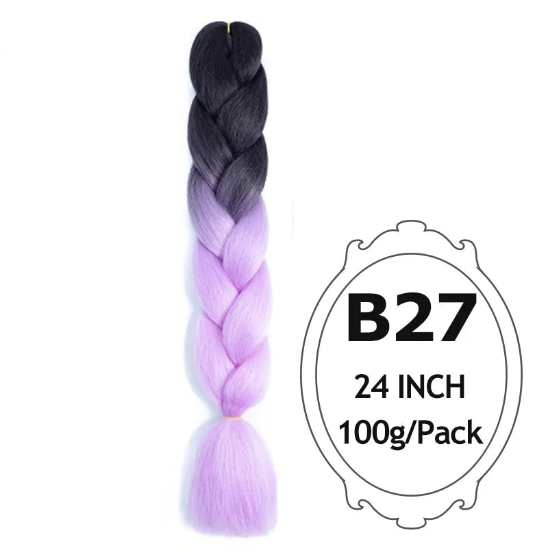 24" Pink Jumbo Braiding Hair – Yaki Texture Synthetic Bulk Extensions (Purple/Red/Green Options)