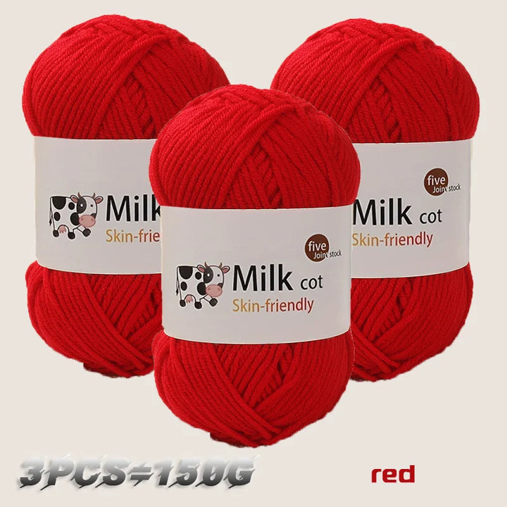 150g 5-Strand Milk Cotton Yarn – Soft Medium Thick Knitting & Crochet Yarn for Dolls, Sweaters, Hats & Scarves