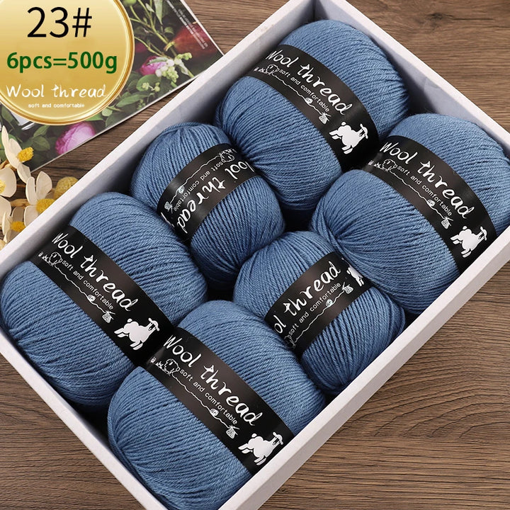 500g Multi-Color Medium-Fine Wool Yarn (6 Pack) – Hand-Knitting Yarn for Sweaters, Scarves & Hats
