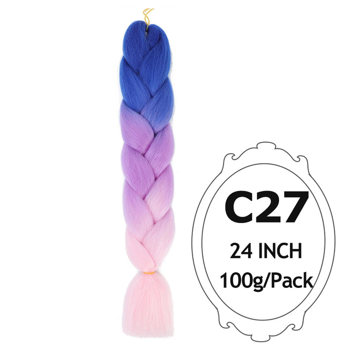 Ombre Braiding Hair 24 Inch – Colorful Jumbo Synthetic Braiding Hair Extensions for Women (Purple, Pink, White, Red, Blue)