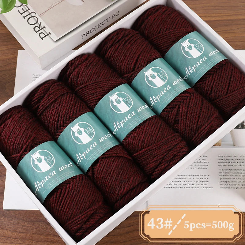 Alpaca Wool Boutique Yarn – 500g Thick Knitting Yarn Set (5 Pieces) for Sweaters, Scarves & Winter Wear