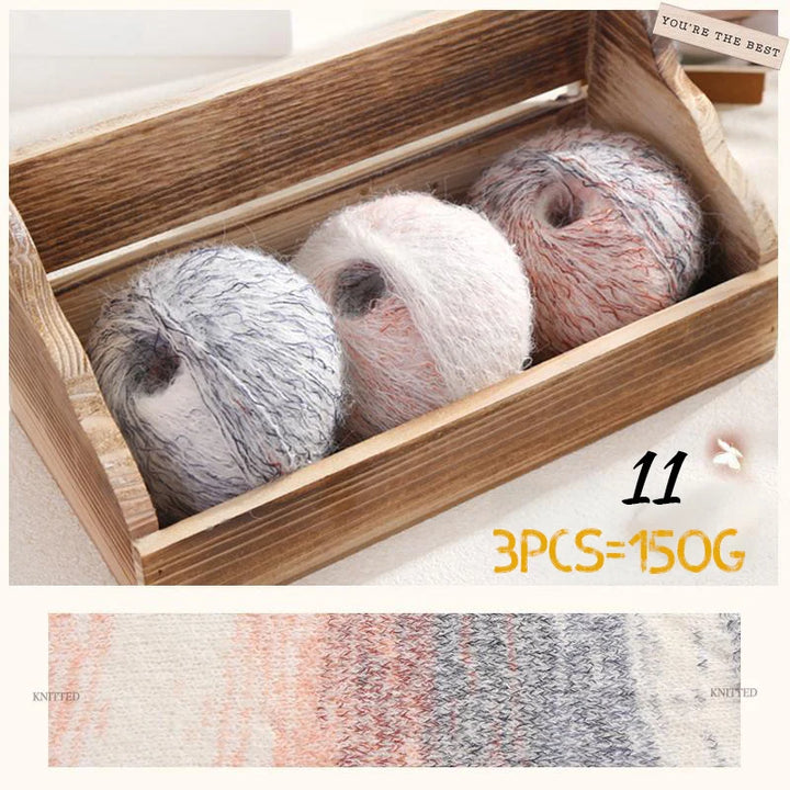 150g Premium Mohair Yarn – Tobacco Multi-Color Knitting Yarn (3 Pieces/Pack)