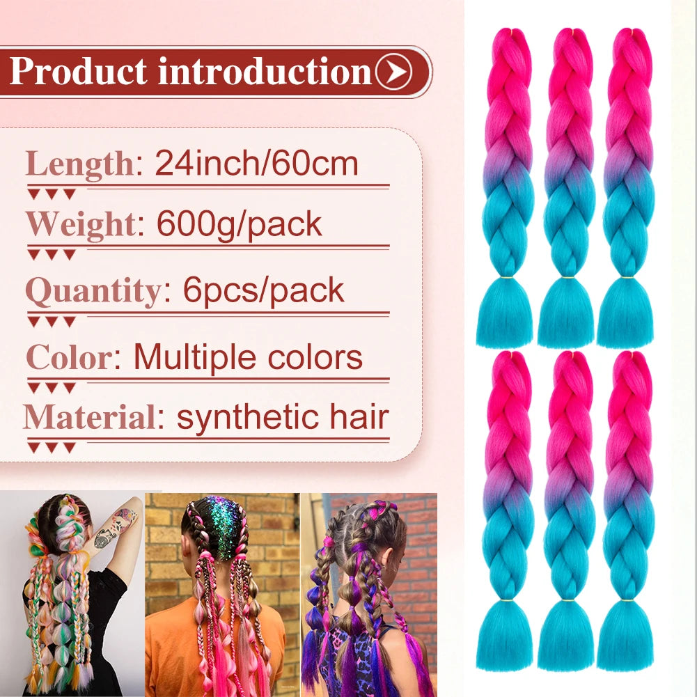 Rainbow Pre-Stretched Braiding Hair – Jumbo Box Braids High-Temperature Synthetic Extensions (6 Packs)