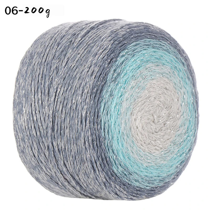200g Shiny Gradient Silver Yarn – Large Skein Hollow Knitting Yarn for Bags, Hats & DIY Crafts