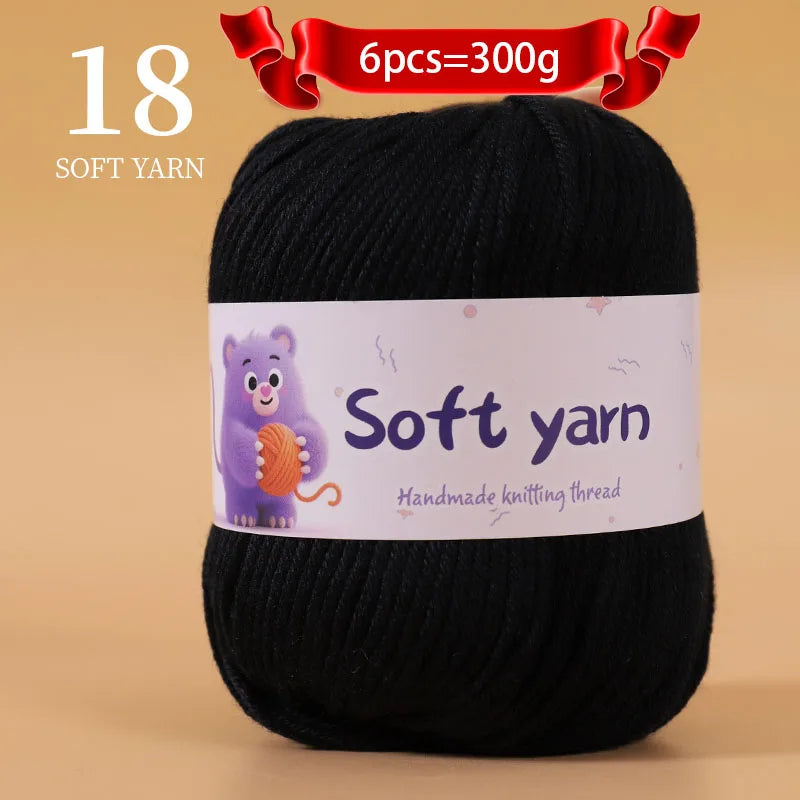 300g Soft Thin Yarn Balls – Lightweight Hand-Knitting Yarn for Sweaters, Hats, Scarves & DIY Crafts (6pcs Pack)