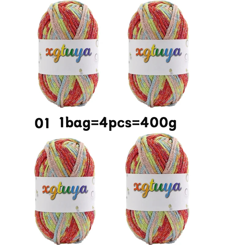 Shiny Gradient Hollow Yarn – Colorful Knitting Yarn for Handmade Accessories, Bags & DIY Crafts