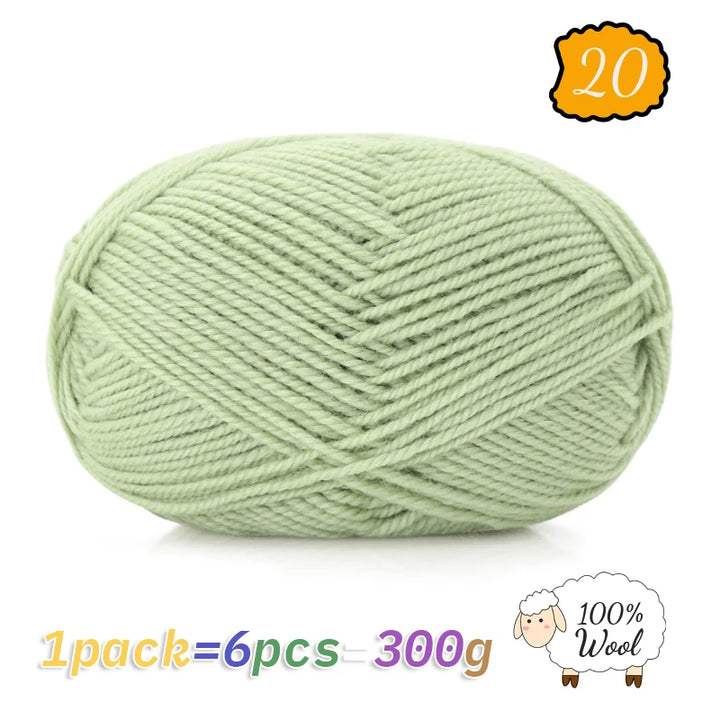 300g 100% Pure Wool Yarn (6 Pieces) – Soft Warm Knitting Yarn for Sweaters, Hats, Scarves & Winter DIY Projects