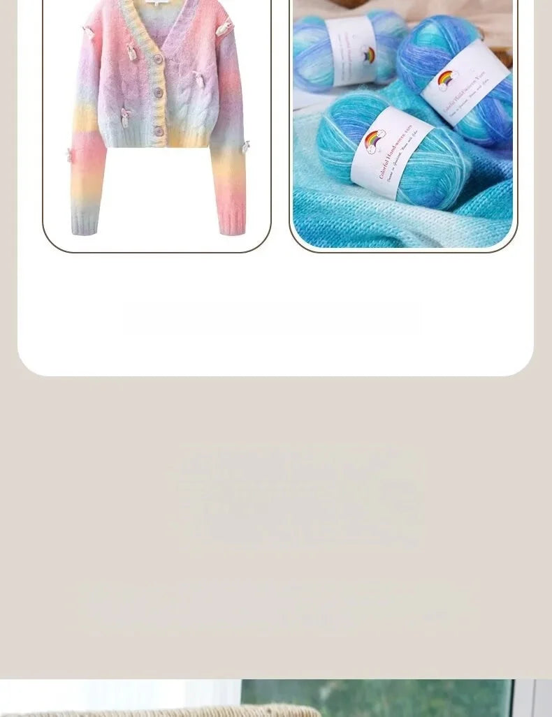 150g Mohair Gradient Spray Yarn (3 Skeins) – Lightweight Rainbow Knitting Yarn for Sweaters, Hats, Scarves & Shawls