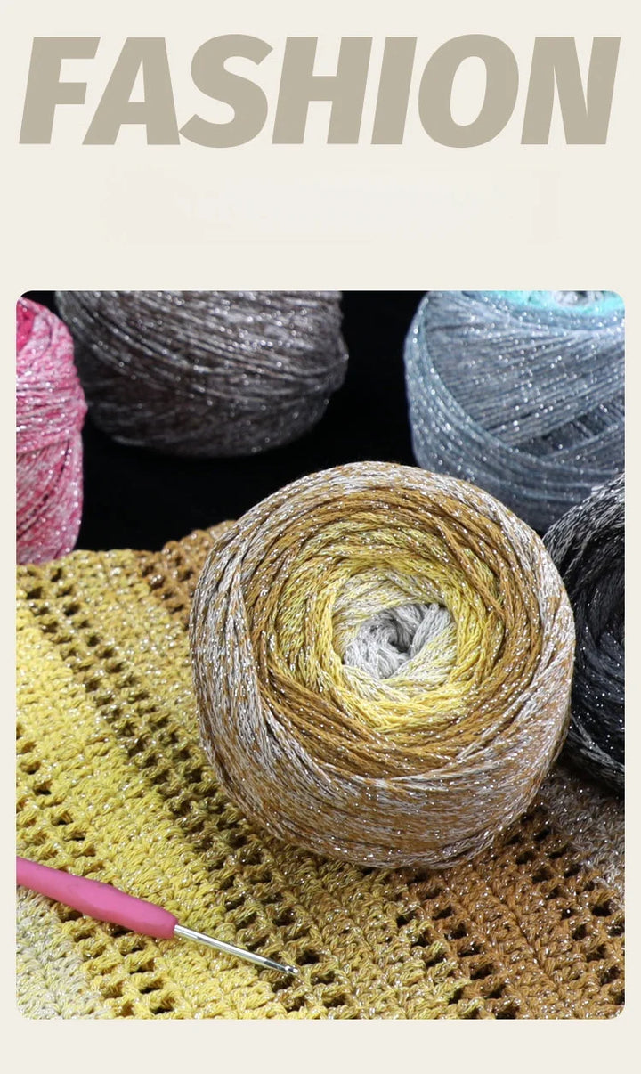 200g Shiny Gradient Silver Yarn – Large Skein Hollow Knitting Yarn for Bags, Hats & DIY Crafts