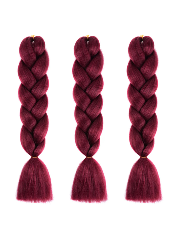 3 Packs 24 Inch Rainbow Braiding Hair Extensions – Ombre Synthetic Jumbo Braid Hair for Crochet Braids (Rose Red)