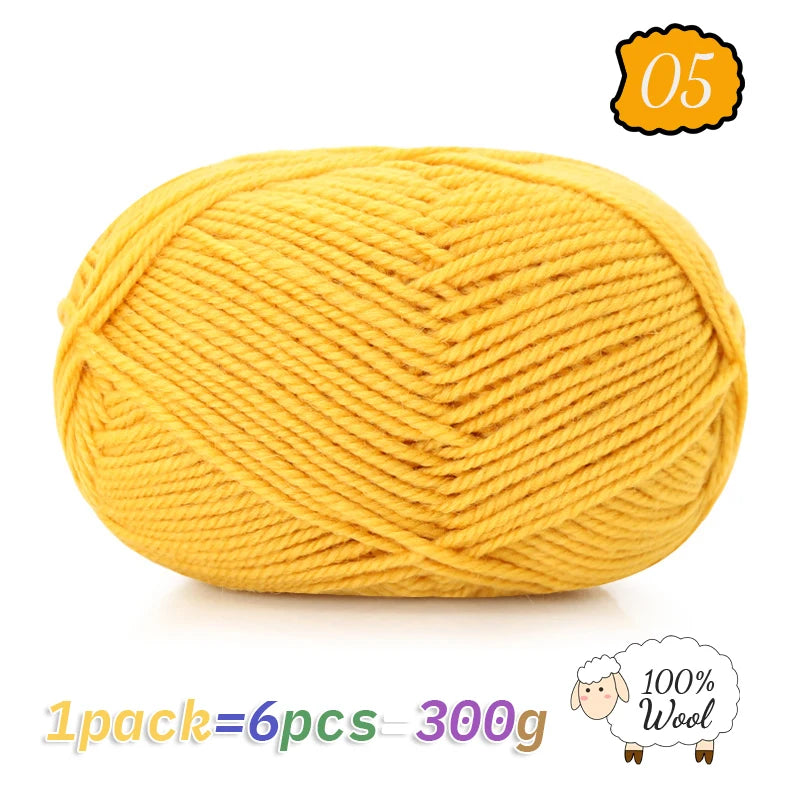 300g 100% Pure Wool Yarn (6 Pieces) – Soft Warm Knitting Yarn for Sweaters, Hats, Scarves & Winter DIY Projects