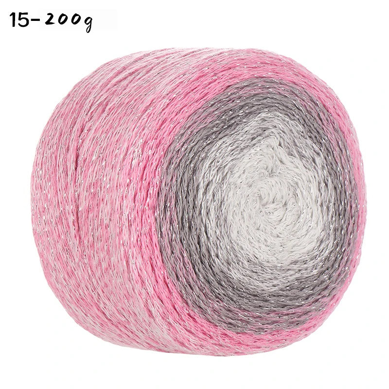200g Shiny Gradient Silver Yarn – Large Skein Hollow Knitting Yarn for Bags, Hats & DIY Crafts